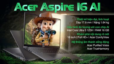 Laptop Acer Aspire 16 AI A16 71M 59L5 - NX.J4YSV.001 (Ultra 5 125H, 16GB, 512GB, Full HD+, Win11) - 17