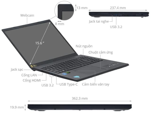 Laptop Acer Gaming Aspire 7 A715 76G 5806 - NH.QMFSV.002 (i5 12450H, 16GB, 512GB, RTX 3050 4GB, Full HD 144Hz, Win11) - 18