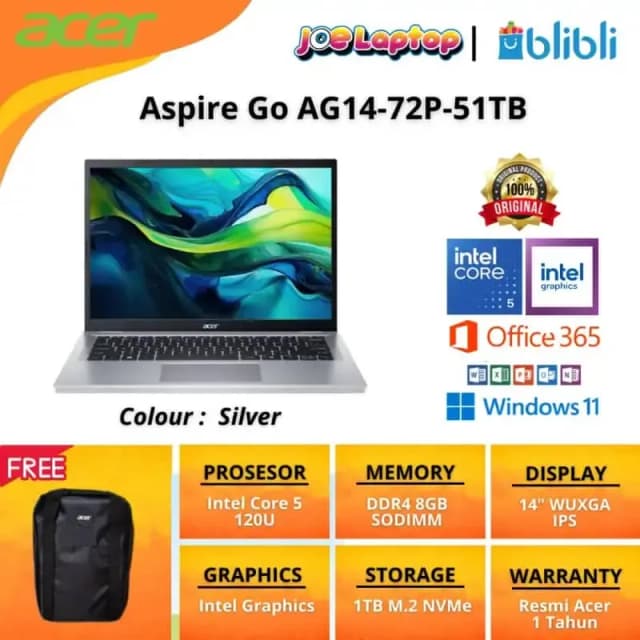 Top 1 so sánh giá Laptop Acer Aspire Go 14 AG14-72P-54DF - NX.JSBSV.009 (Core 5 120U, 16GB, 512GB, Full HD+, Win11) - Tìm sản phẩm giá rẻ nhất - Ảnh 9