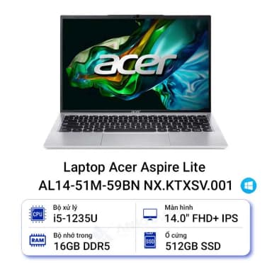 Laptop Acer Aspire Lite 15 AL15 71P 517D - NX.J7KSV.001 (i5 12450H, 16GB, 512GB, Full HD, Win11) - 12