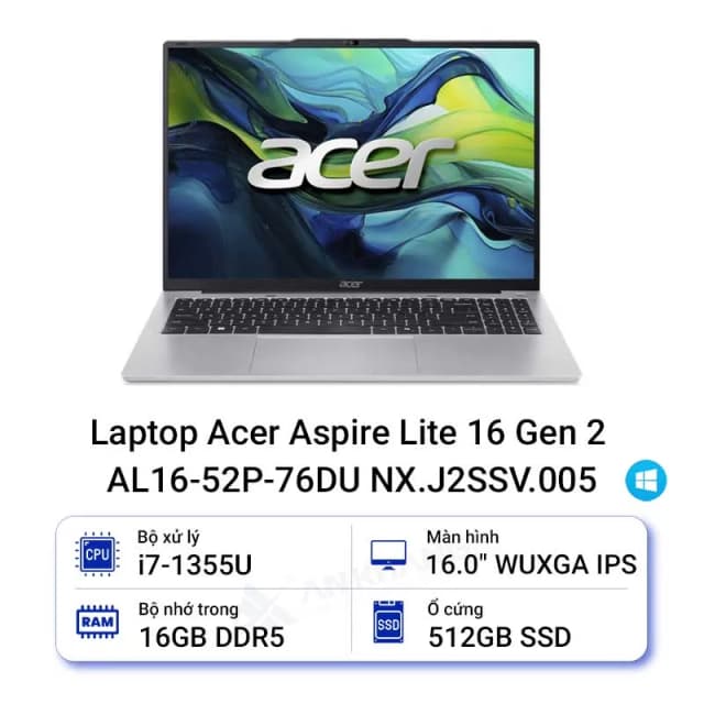 Laptop Acer Aspire Lite 16 G2 AL16 52P 572A - NX.J2SSV.004 (i5 1334U, 16GB, 512GB, Full HD+, Win11) - 18