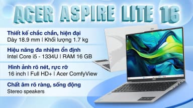 Laptop Acer Aspire Lite 16 G2 AL16 52P 572A - NX.J2SSV.004 (i5 1334U, 16GB, 512GB, Full HD+, Win11) - 3