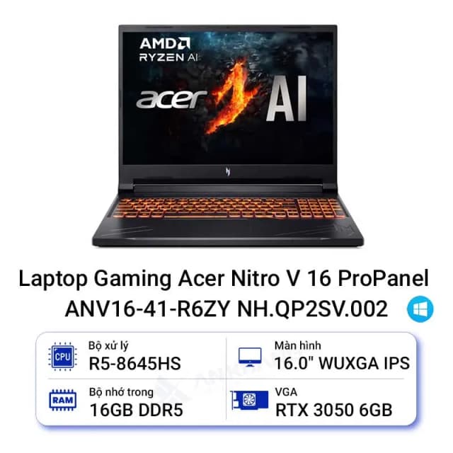 So sánh giá Laptop Acer Gaming Nitro V 16 ProPanel ANV16 41 R6ZY - NH.QP2SV.002 (R5 8645HS, 16GB, 512GB, RTX 3050 6GB, WUXGA 165Hz, Win11) rẻ nhất? - Ảnh 5