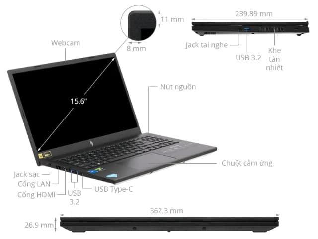 So sánh giá Laptop Acer Gaming Nitro V ANV15 51 57B2 - NH.QN8SV.001 (i5 13420H, 8GB, 512GB, RTX 4050 6GB, Full HD 144Hz, Win11) rẻ nhất? - Ảnh 4