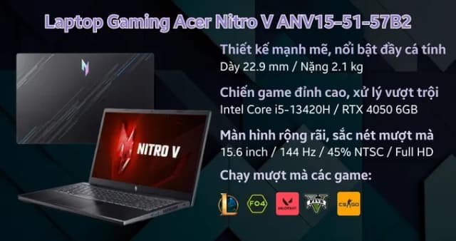 So sánh giá Laptop Acer Gaming Nitro V ANV15 51 57B2 - NH.QN8SV.001 (i5 13420H, 8GB, 512GB, RTX 4050 6GB, Full HD 144Hz, Win11) rẻ nhất? - Ảnh 6