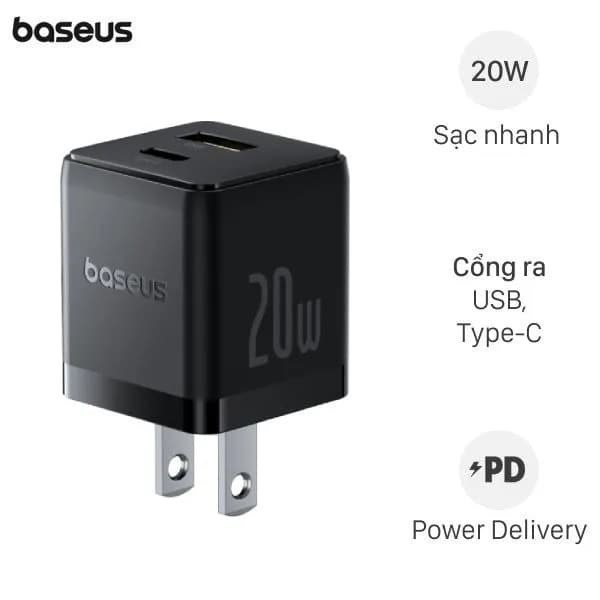 Sạc nhanh 2 cổng USB Type-C PD 20W Baseus Palm CCZC20US - Ảnh 14