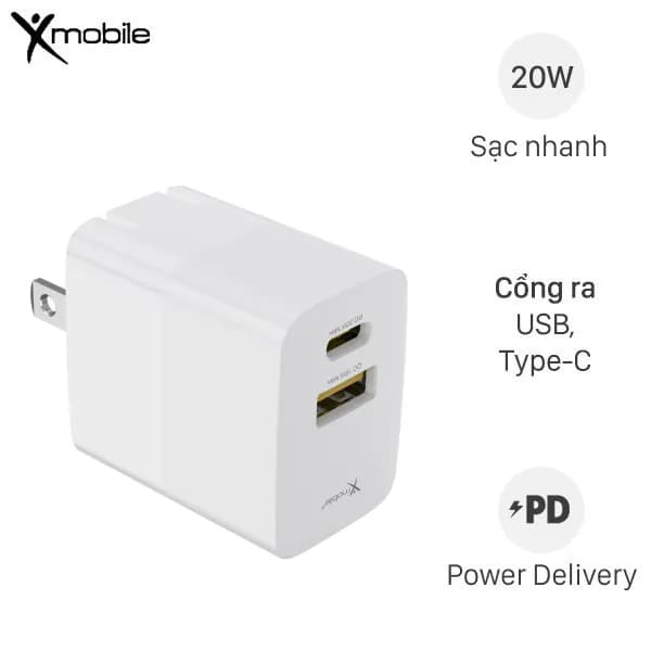Adapter Sạc 2 cổng Type C PD QC3.0 20W Xmobile TC20QP - Ảnh 7