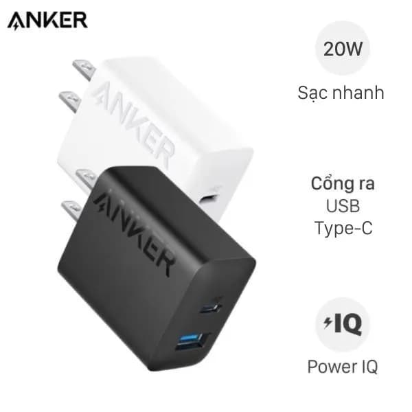 Adapter Sạc 2 cổng USB Type C IQ3 20W Anker A2348 - Giá rẻ nhất hôm nay - Ảnh 1