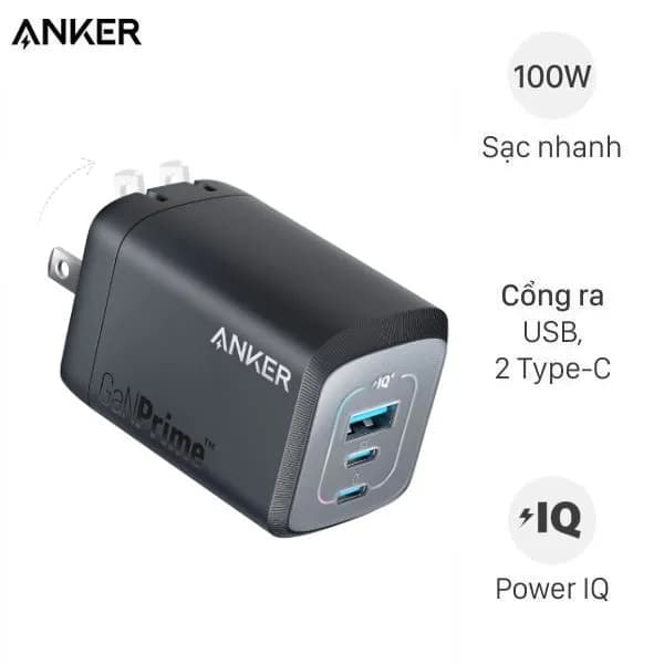 Sạc nhanh 3 cổng USB Type-C 100W Anker A2343 - Giá rẻ nhất hôm nay - Ảnh 1