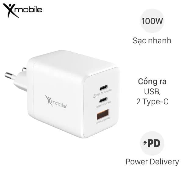 Sạc nhanh 3 cổng USB Type-C QC3.0 PD 100W Xmobile DS260A - Ảnh 2