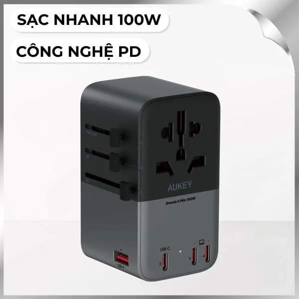 Adapter sạc du lịch đa cổng PD 100W Aukey PA-TA09A - Giá rẻ nhất hôm nay - Ảnh 1