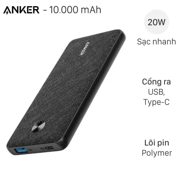 Pin sạc dự phòng Polymer 10.000 mAh Type C PD Anker PowerCore Slim A1231 - Ảnh 14