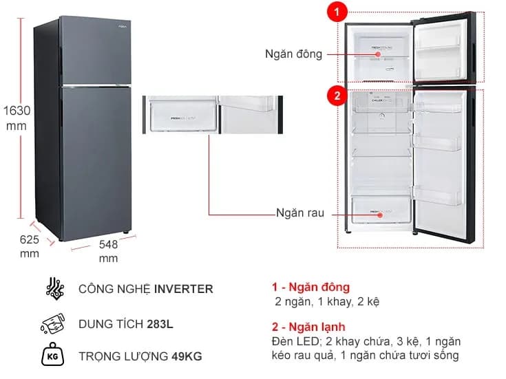 So sánh giá Tủ lạnh Aqua Inverter 283 lít AQR-T299FA(SL) - Tìm sản phẩm giá rẻ nhất - Ảnh 5