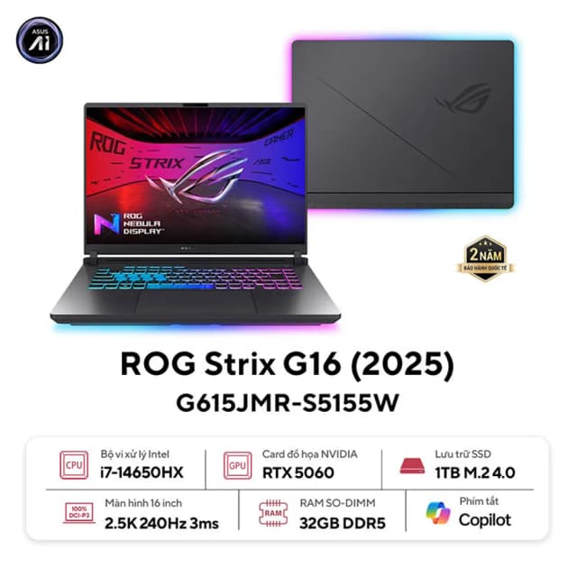 So sánh giá Laptop Asus Gaming ROG Strix G615JMR - S5155W (i7 14650HX, 32GB, 1TB, RTX5060 8GB, 2.5K 240Hz, Win11) rẻ nhất? - Ảnh 2