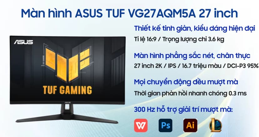 Màn hình Gaming Asus TUF VG27AQM5A (27 inch, QHD, Fast IPS, 300Hz, 1ms) - Giá rẻ nhất hôm nay - Ảnh 7