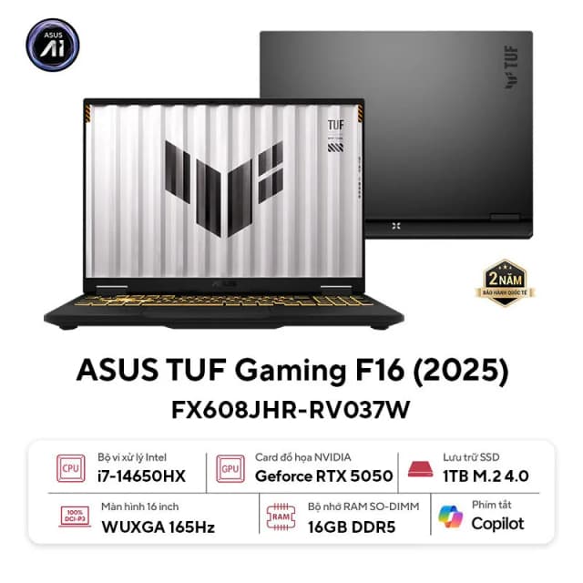 Laptop Asus TUF Gaming F16 FX608JHR - RV037W (i7 14650HX, 16GB, 1TB, RTX 5050 8GB, WUXGA 165Hz, Win11) - Ảnh 1