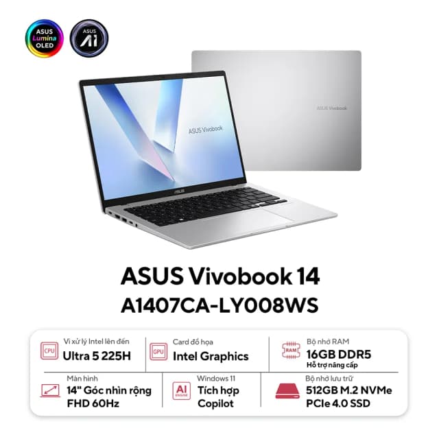 Top 1 so sánh giá Laptop Asus Vivobook 14 X1407CA - LY008W (Ultra 5 225H, 16GB, 512GB, WUXGA, Win11) - Tìm sản phẩm giá rẻ nhất - Ảnh 16