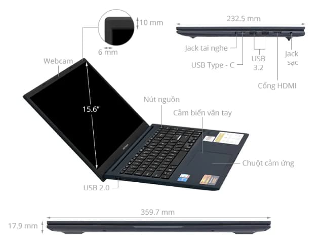 Laptop Asus Vivobook 15 X1504ZA - NJ1546W (i5 1235U, 16GB, 512GB, Full HD, Win11) - 3