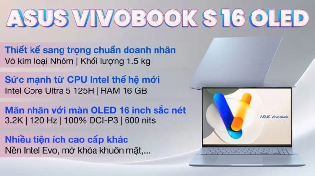Top 1 so sánh giá Laptop Asus Vivobook S 16 OLED S5606MA - MX050W (Ultra 5 125H, 16GB, 512GB, 3.2K OLED 120Hz, Win11) - Tìm sản phẩm giá rẻ nhất - Ảnh 4