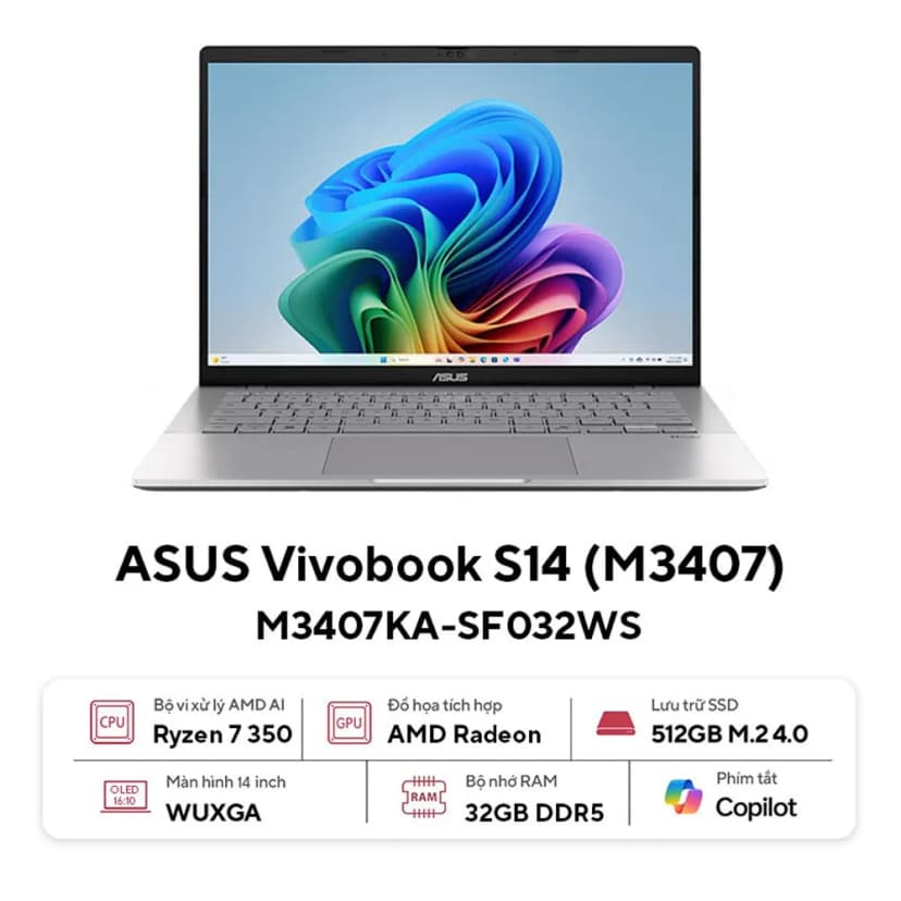 So sánh giá Laptop Asus Vivobook S14 M3407GA - SF030W (R7 AI 445, 16GB, 512GB, WUXGA OLED, Win11) - Tìm sản phẩm giá rẻ nhất - Ảnh 3