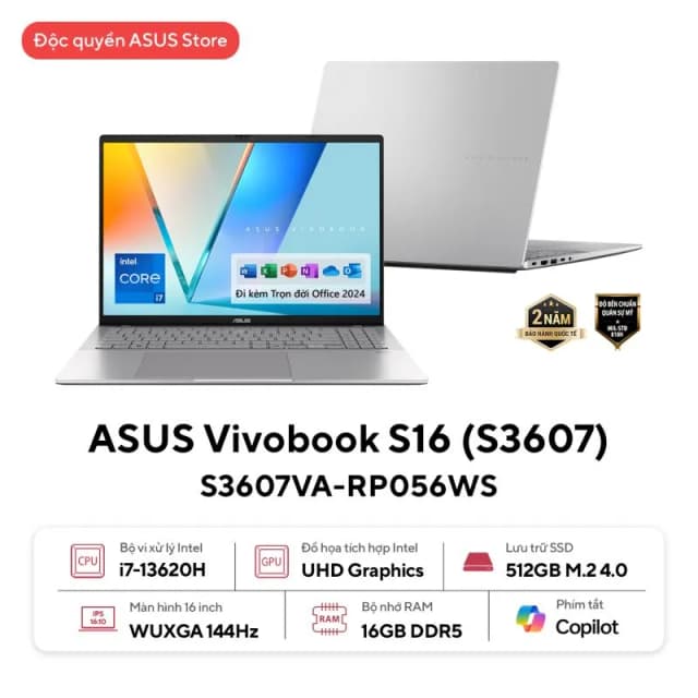 Top 1 so sánh giá Laptop Asus Vivobook S16 S3607VA - RP155WS (Core 5 210H, 16GB, 512GB, WUXGA 144Hz, OfficeH24+365, Win11) - Tìm sản phẩm giá rẻ nhất - Ảnh 19