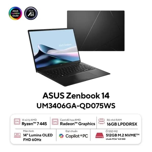 So sánh giá Laptop Asus Zenbook 14 UM3406GA - QD075WS (R7 AI 445 ,16GB, 512GB, WUXGA OLED, OfficeH24+365, Win11) - Tìm sản phẩm giá rẻ nhất - Ảnh 6