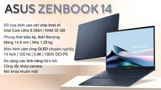 Laptop Asus Zenbook 14 UX3405CA - PZ204WS (Ultra 9 285H, 32GB, 1TB, 2.8K 120Hz, Cảm ứng, OfficeH24+365, Win11) - 3