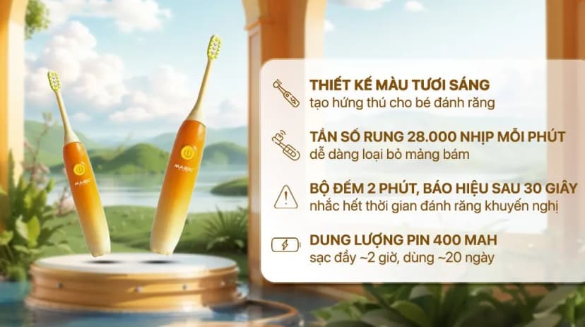 Bàn chải điện trẻ em Magic Kid-02 - Cam - Giá rẻ nhất hôm nay - Ảnh 2