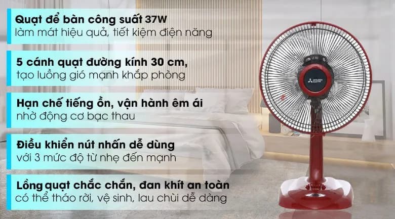 So sánh giá Quạt bàn Mitsubishi Electric 5 cánh D12-GA CY-RD 37W - Tìm sản phẩm giá rẻ nhất - Ảnh 4