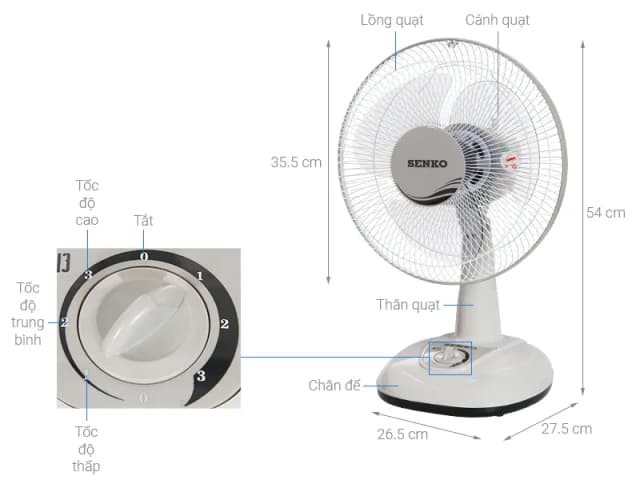 So sánh giá Quạt bàn Senko 3 cánh B1213 40W rẻ nhất? - Ảnh 3