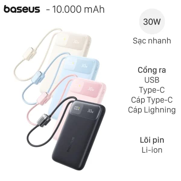 So sánh giá Pin sạc dự phòng 10000mAh Type C PD QC 3.0 30W Baseus Comet Pro E0027X kèm Cáp Lightning và Type C rẻ nhất? - Ảnh 2