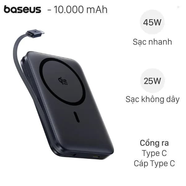 Pin sạc dự phòng 10000mAh Không dây Magnetic Qi2.2 Type C PD 45W Baseus PicoGo AM61 E0028V kèm Cáp Type C - Giá rẻ nhất hôm nay - Ảnh 3