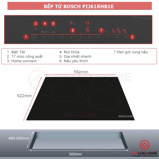 So sánh giá Bếp từ 3 vùng nấu âm Bosch PIJ61RHB1E 7400W rẻ nhất? - Ảnh 9