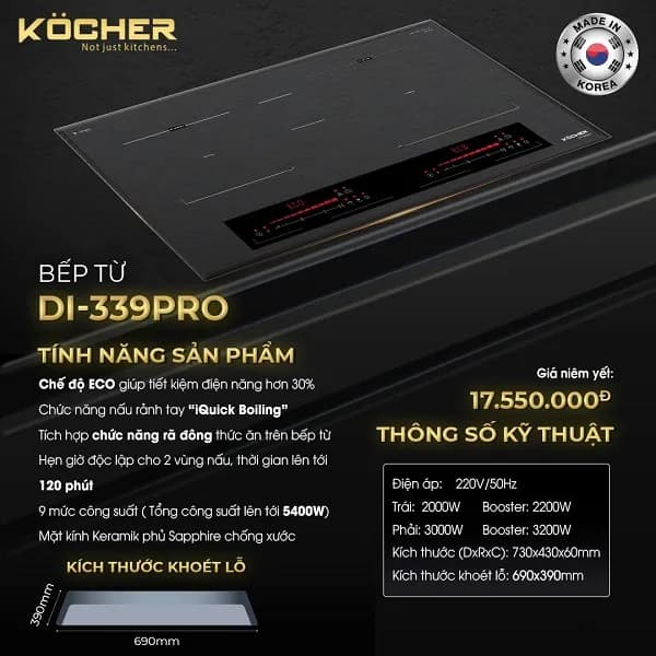 Top 1 so sánh giá Bếp từ đôi âm Kocher DI-339 Pro 5000W - Tìm sản phẩm giá rẻ nhất - Ảnh 7