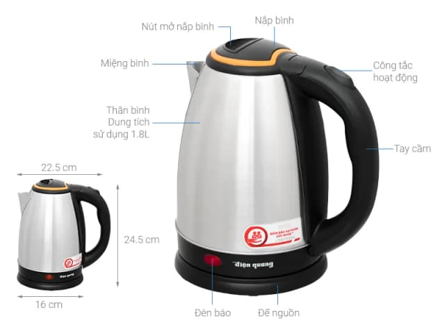 Bình đun siêu tốc Điện Quang 1.8 lít ĐQ EKT06 1518 BL - Ảnh 12