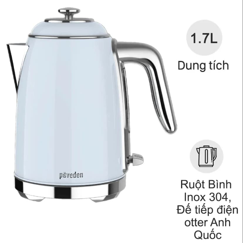 So sánh giá Bình đun siêu tốc Paveden 1.7 lít PKT-1718GR - Tìm sản phẩm giá rẻ nhất - Ảnh 4