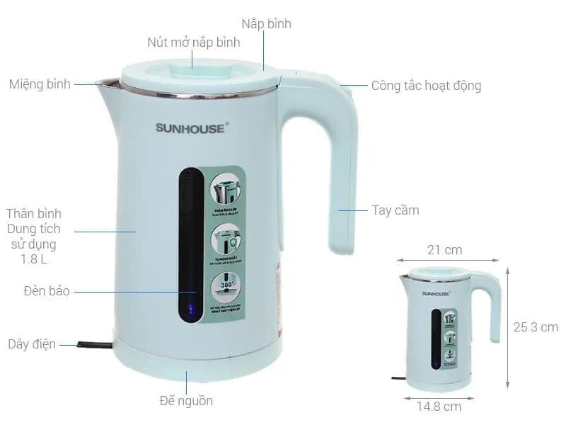 So sánh giá Bình đun siêu tốc Sunhouse 1.8 lít SHD1220 - Tìm sản phẩm giá rẻ nhất - Ảnh 18
