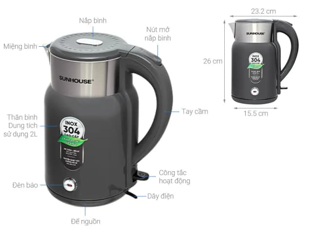 So sánh giá Bình đun siêu tốc Sunhouse 2 lít SHD1397 rẻ nhất? - Ảnh 5
