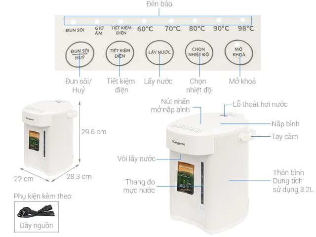 So sánh giá Bình thuỷ điện Kangaroo KGT32G 3.2 lít rẻ nhất? - Ảnh 4
