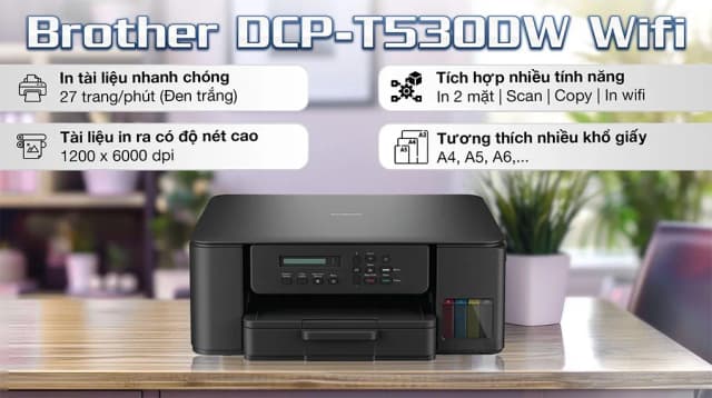 Máy in phun màu đa năng Brother DCP-T530DW Wifi - Ảnh 10