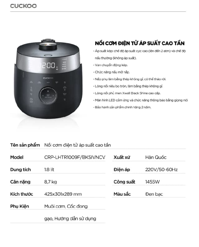 So sánh giá Nồi cơm áp suất cao tần Cuckoo 1.8 lít CRP-LHTR1009F/BKSIVNCV rẻ nhất? - Ảnh 18