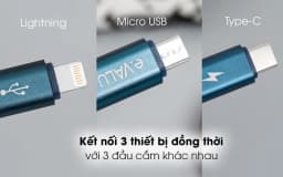 Cáp sạc và truyền dữ liệu 3 đầu USB-A - Type-C Lightning Micro USB 15W 1m eValu Spanker B 2 - Giá rẻ nhất hôm nay - Ảnh 3