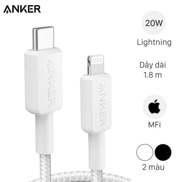 Cáp sạc nhanh Type C - Lightning MFI 20W 1.8m Anker 322 A81B6 - Giá rẻ nhất hôm nay - Ảnh 1
