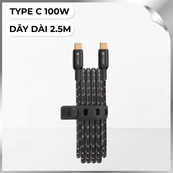 Cáp sạc nhanh và truyền dữ liệu Type-C - Type-C 100W 2.5m Mazer M-PL3Pro-C250G2-BK - Ảnh 5
