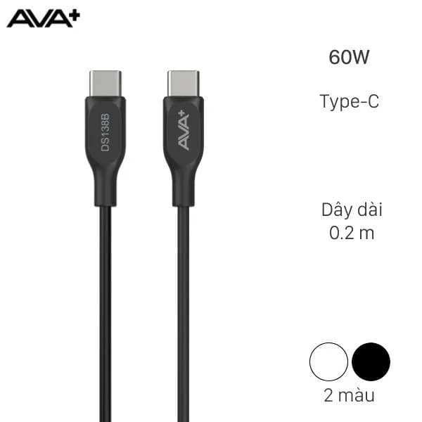Cáp sạc nhanh và truyền dữ liệu Type-C - Type-C 60W 0.2m AVA+ DS138 - Giá rẻ nhất hôm nay - Ảnh 1