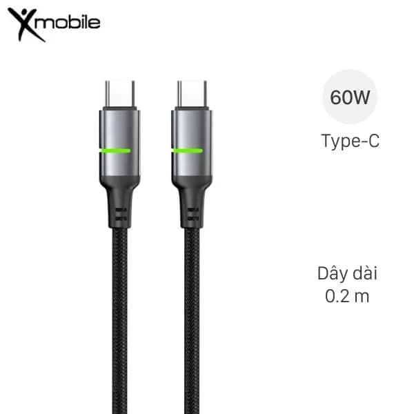 Cáp sạc nhanh Type-C - Type-C 60W 0.2m Xmobile CS300 - Giá rẻ nhất hôm nay - Ảnh 1
