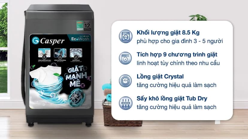 Máy giặt Casper 8.5 kg WT-85NG1 - Giá rẻ nhất hôm nay - Ảnh 2