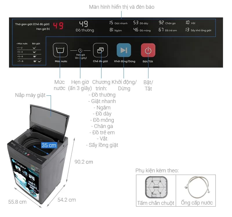Máy giặt Casper 8.5 kg WT-85NG1 - Giá rẻ nhất hôm nay - Ảnh 5