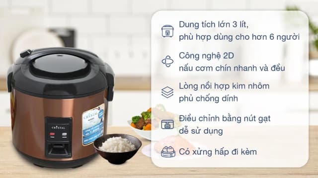 So sánh giá Nồi cơm nắp gài Crystal 3 lít NCG3001 rẻ nhất? - Ảnh 6