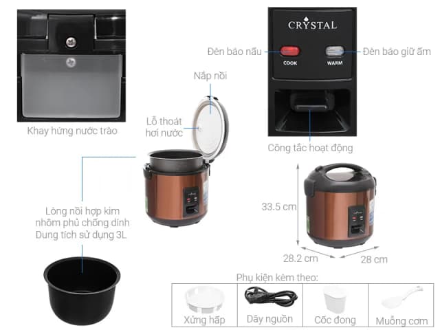 So sánh giá Nồi cơm nắp gài Crystal 3 lít NCG3001 rẻ nhất? - Ảnh 8